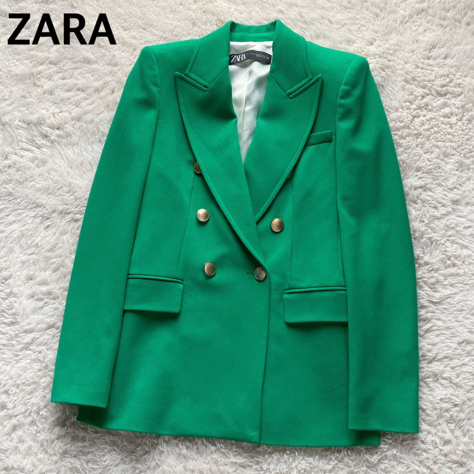 ザラ ZARA テーラードジャケット ブレザー ダブル ピークドラペル 金 