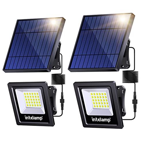 intelamp ソーラーライト 屋外用 (4400mAhバッテリー) LED 照明【太陽光充電・6500K・自動点灯】単結晶シリコンソーラーパネル コンパクト 防犯ライト IP65防水(シンプル設計 配線不要 ガーデン/玄関/駐車場/簡単設 054f5b9a