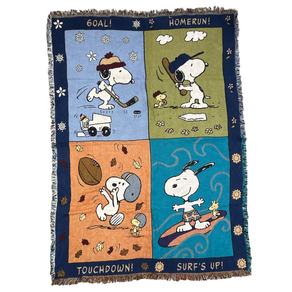 vintageラグ ブランケット マルチカバー タペストリー USA製 スヌーピー スポーツ Rug Blanket Snoopy Peanuts 2689