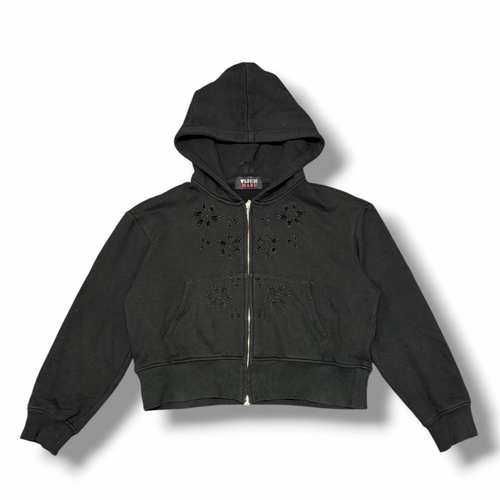 参考上代66000円 MASU × WILDSIDE CUT WORK ZIP-UP HOODIE カットワークジップアップフーディー パーカー エムエーエスユー × ワイルドサイド SJ-T11-020 ブラック 50 （15976M）