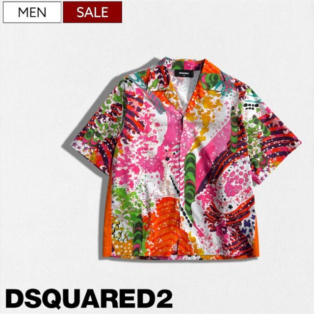 【定価85,800円(税込)】DSQUARED2 ディースクエアード 圧倒的な存在感とリラクシーな着心地！大人のラグジュアリーカジュアルを演出する 総柄 オープンカラーシャツ 半袖 開襟シャツ マルチカラー 波 スター S71DM0709D35029 イタリア