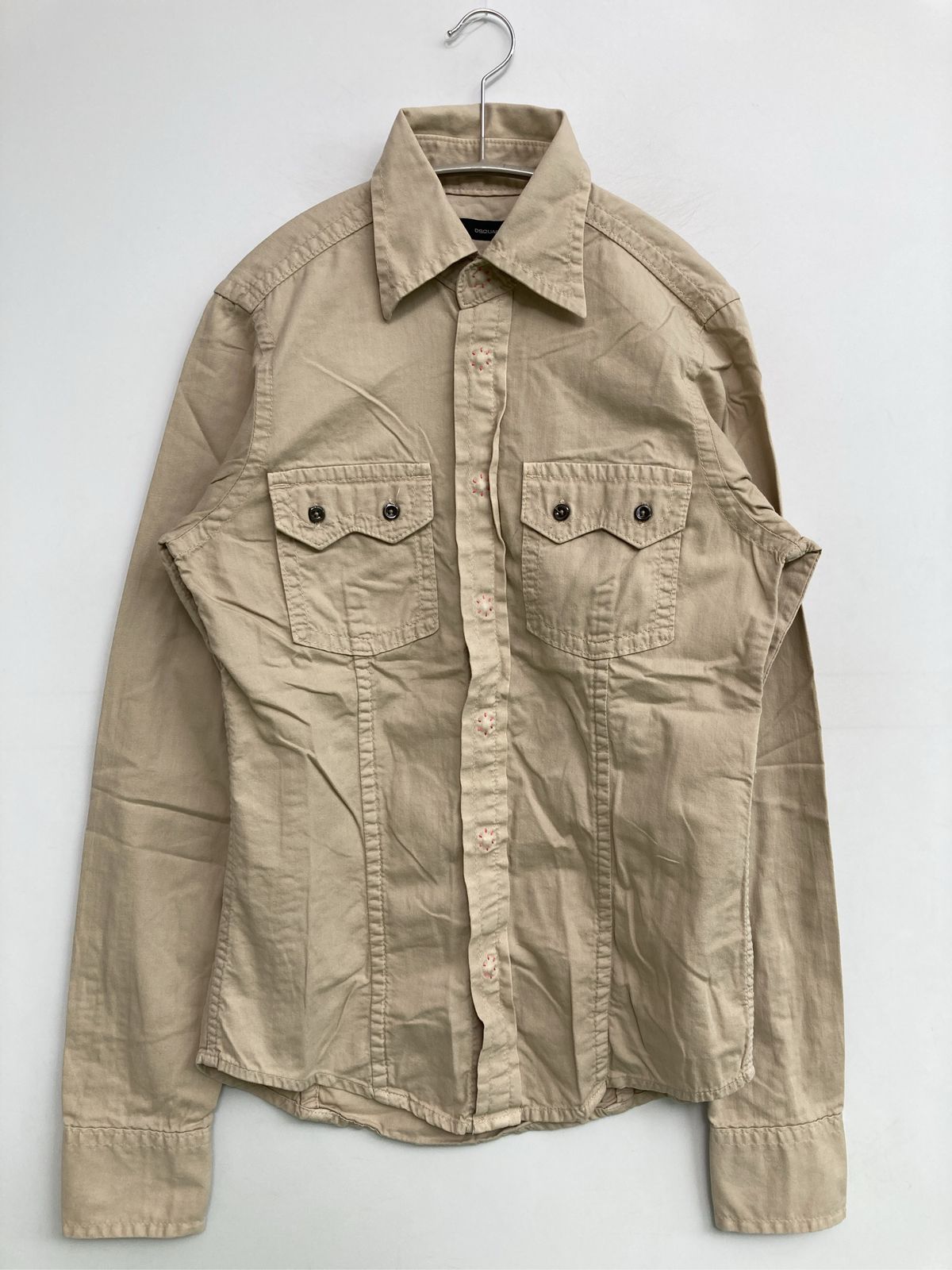 DSQUARED2 ディースクエアード シャツ/ブラウス 44 ベージュ コットン 無地 レギュラーカラー 長袖 ミドル丈 メンズ