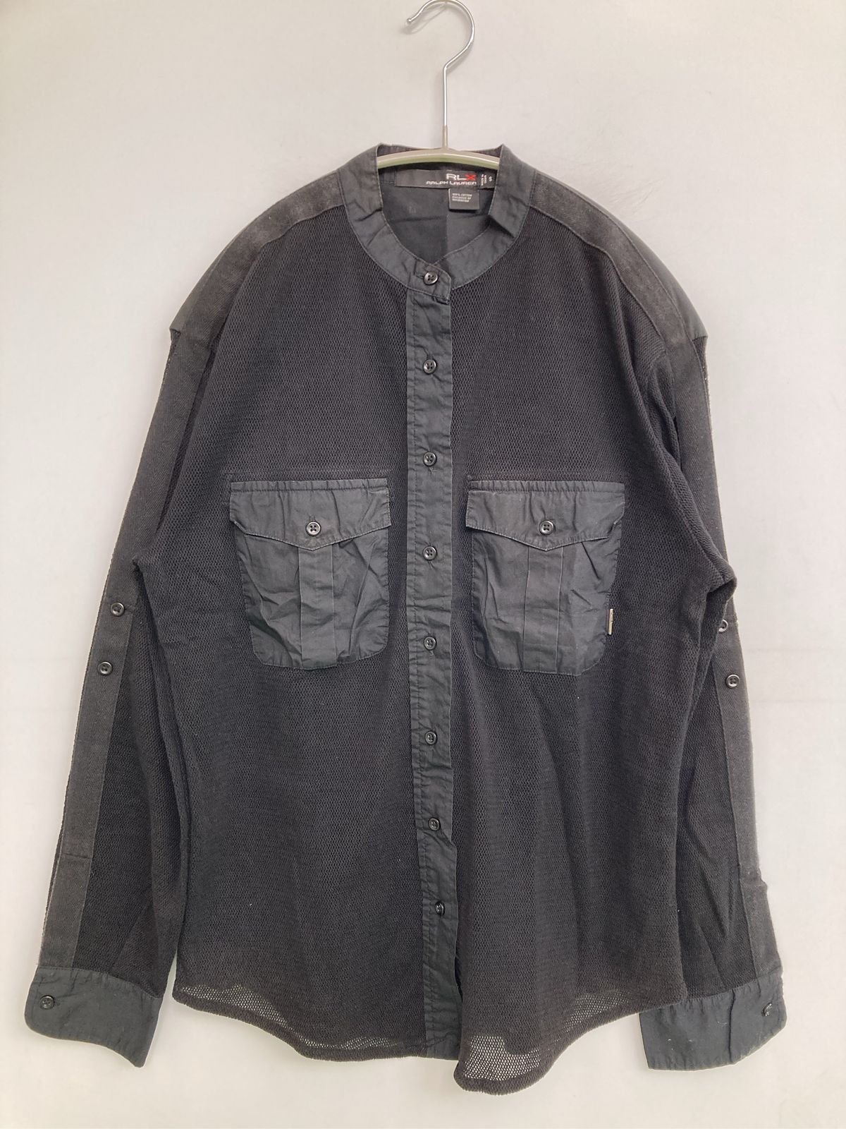 RLX RALPH LAUREN シャツ/ブラウス S ブラック コットン 無地 ミドル丈 長袖 スタンドカラー レディース
