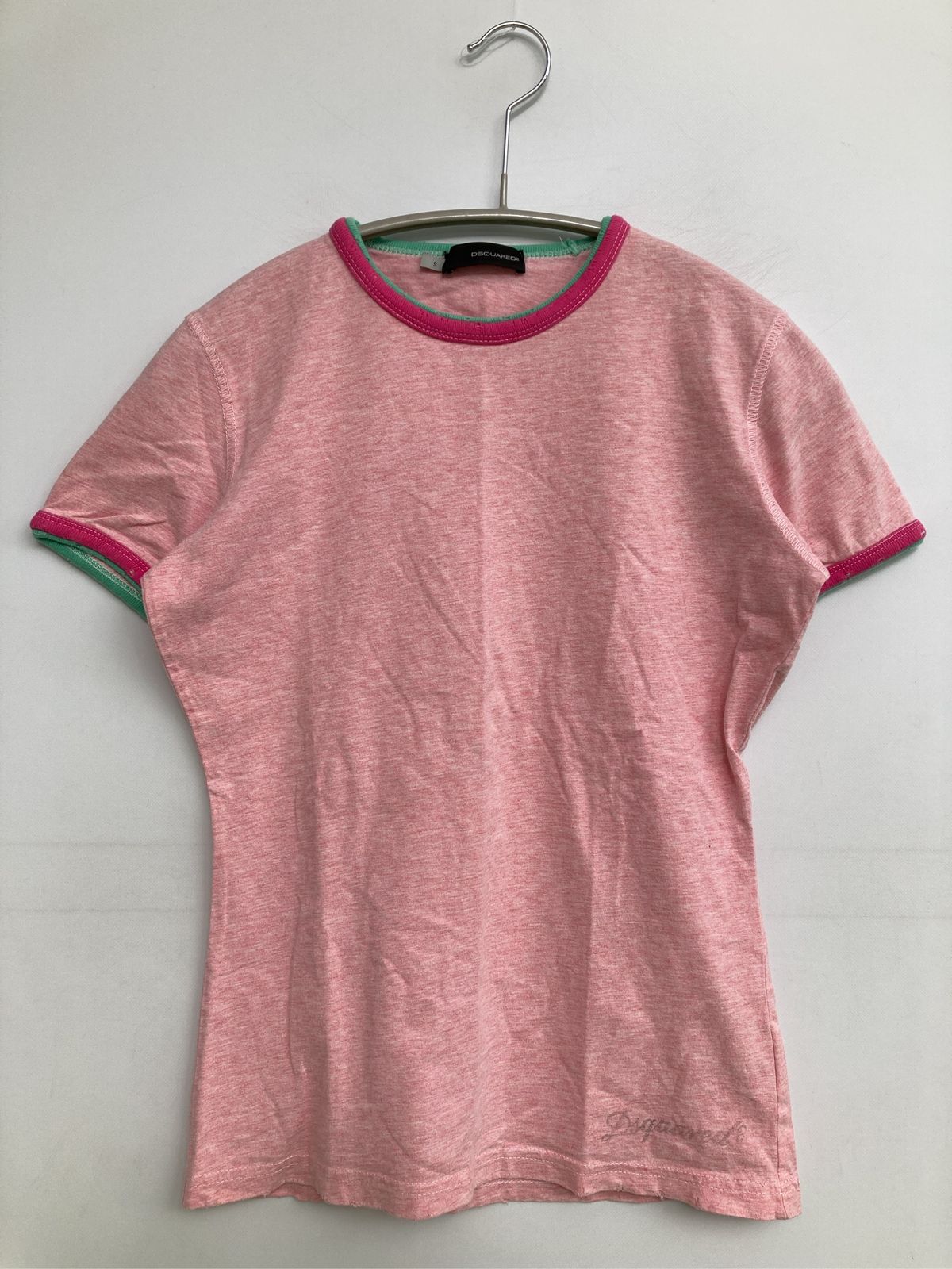 DSQUARED2 ディースクエアード Tシャツ/カットソー S ピンク 無地 ミドル丈 半袖 クルーネック(丸首) メンズ レディース