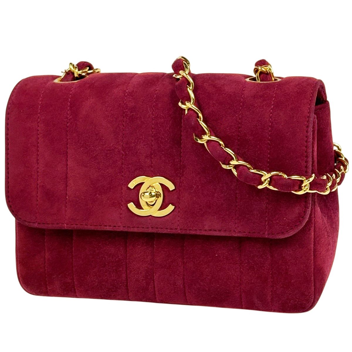 シャネル CHANEL マドモアゼル チェーン ショルダーバッグ スエード レッド レディース 【中古】 291,600円