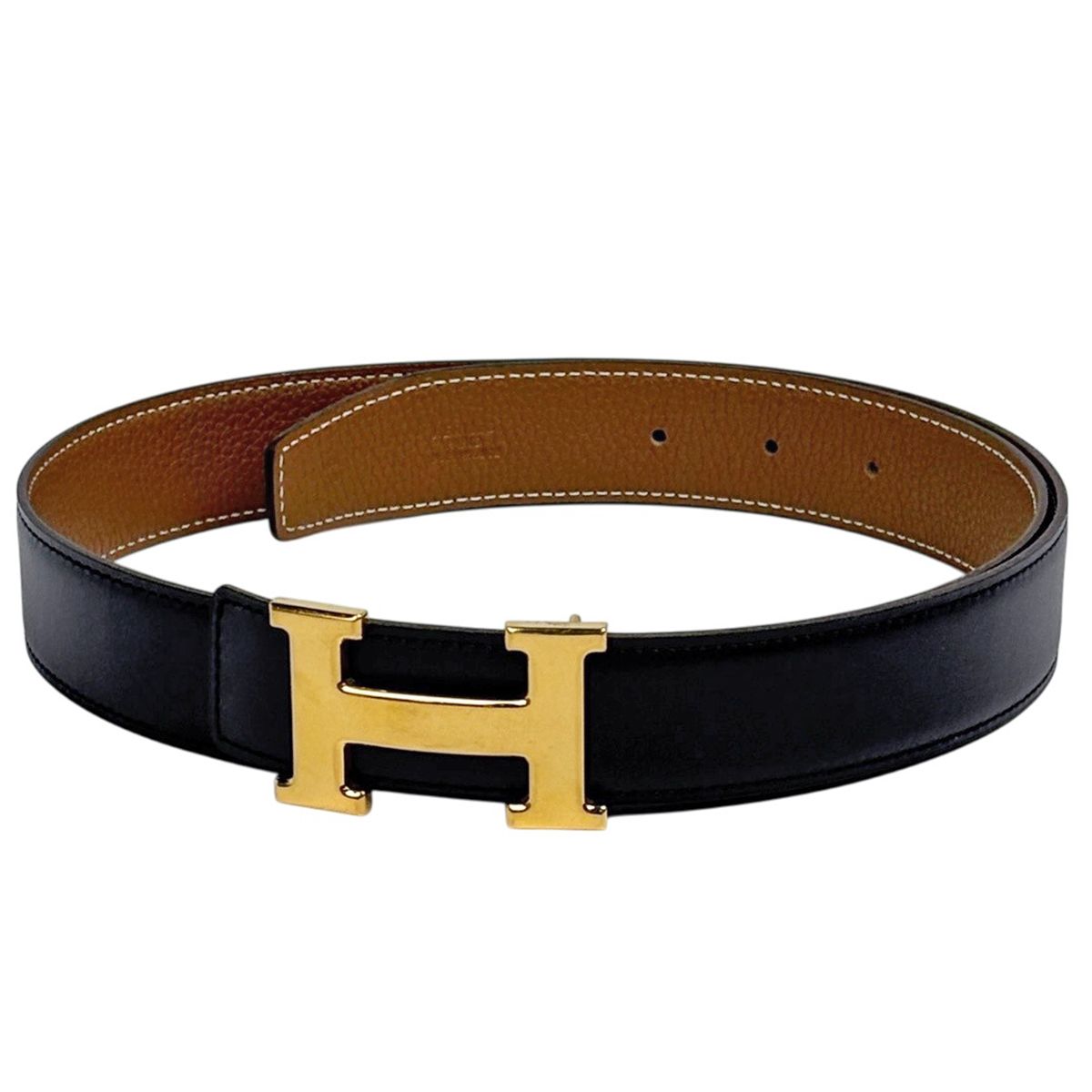 エルメス HERMES コンスタンス リバーシブル Hベルト □H刻印 ベルト レザー ブラック ブラウン メンズ 【中古】