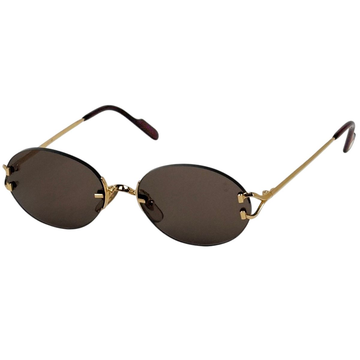 カルティエ CARTIER ロゴ サングラス アイウェア リムレス GP ブラウン ゴールド レディース 【中古】