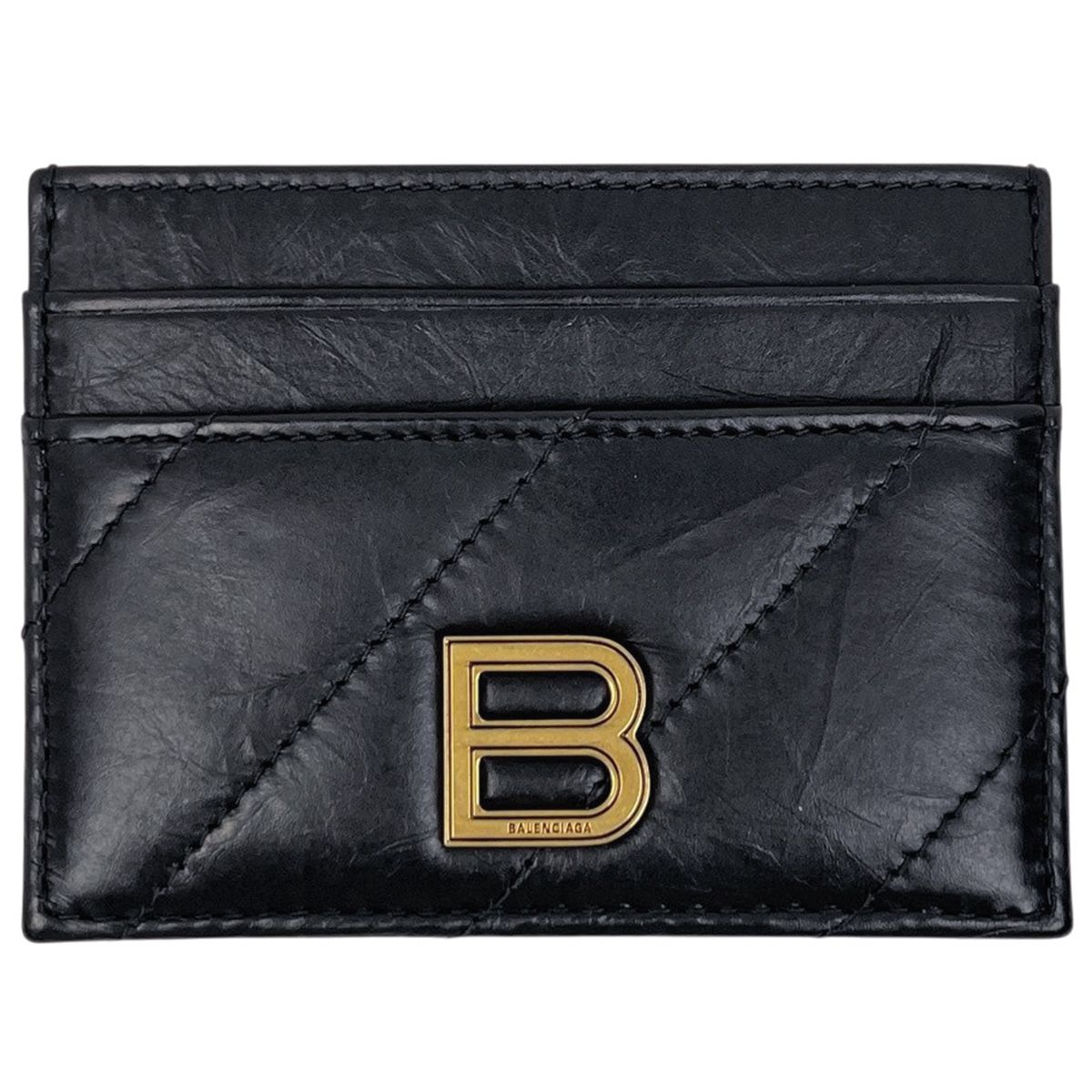 バレンシアガ BALENCIAGA クラッシュ カードホルダー キルテッド 名刺入れ カードケース レザー ブラック 766467 レディース 【中古】