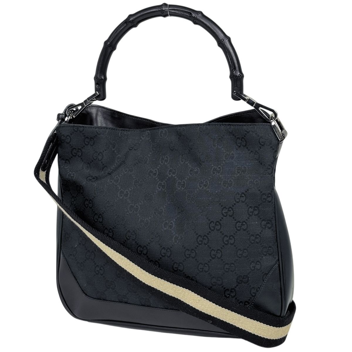 グッチ GUCCI バンブー ハンドバッグ 2WAY ショルダーバッグ GG柄 GGキャンバス ブラック 0014095 レディース 【中古】