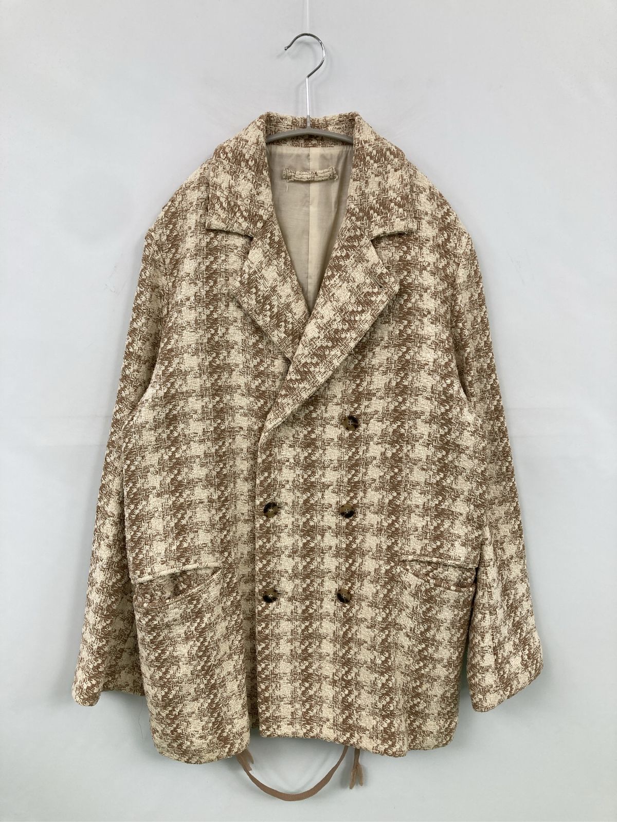 bukht テーラードジャケット 2(M) ベージュ コットン シルク チェック柄 ミドル丈 フードなし ダブル メンズ 9,703円