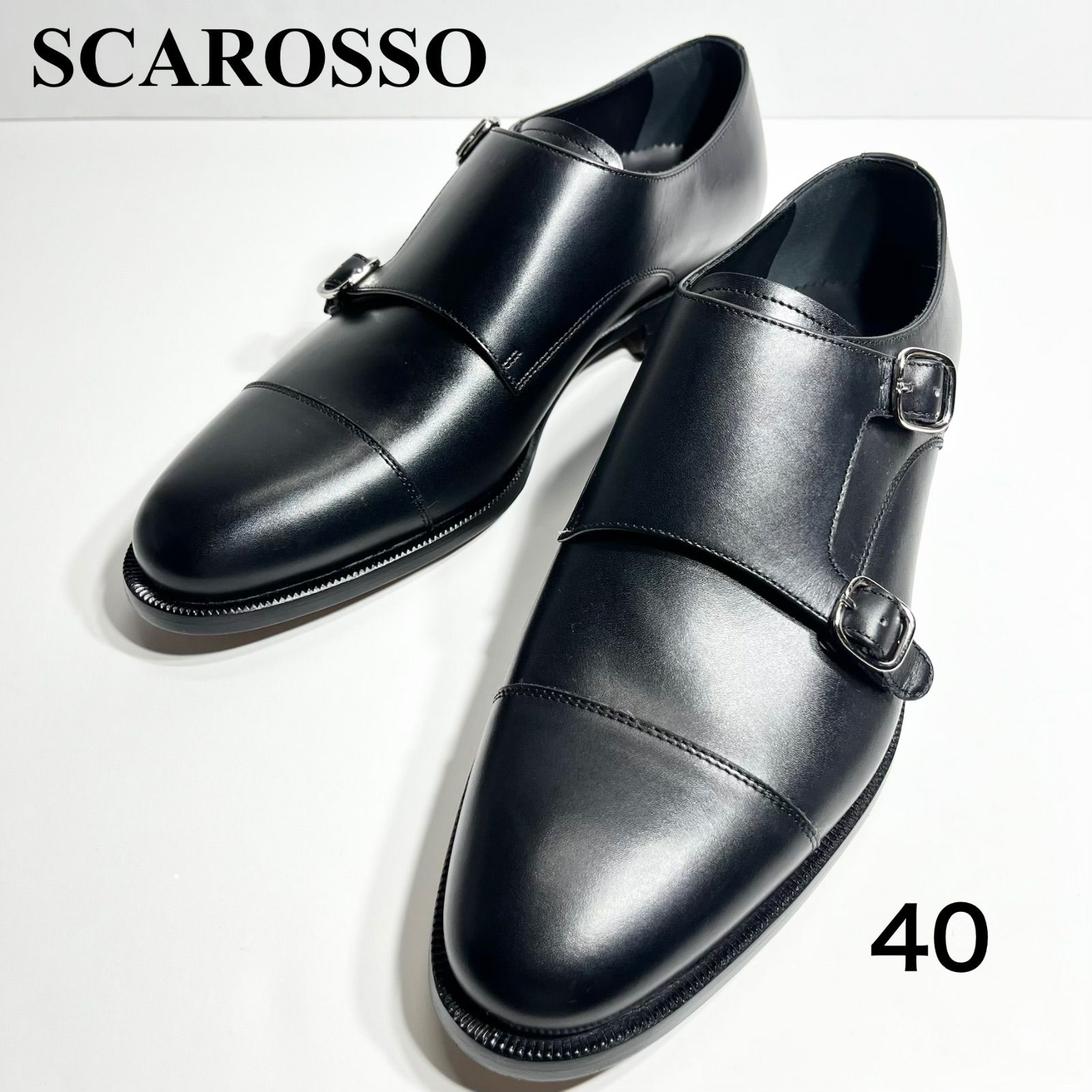 SCAROSSO スカロッソ ダブルモンク【未使用】 イタリア製革靴 40 黒