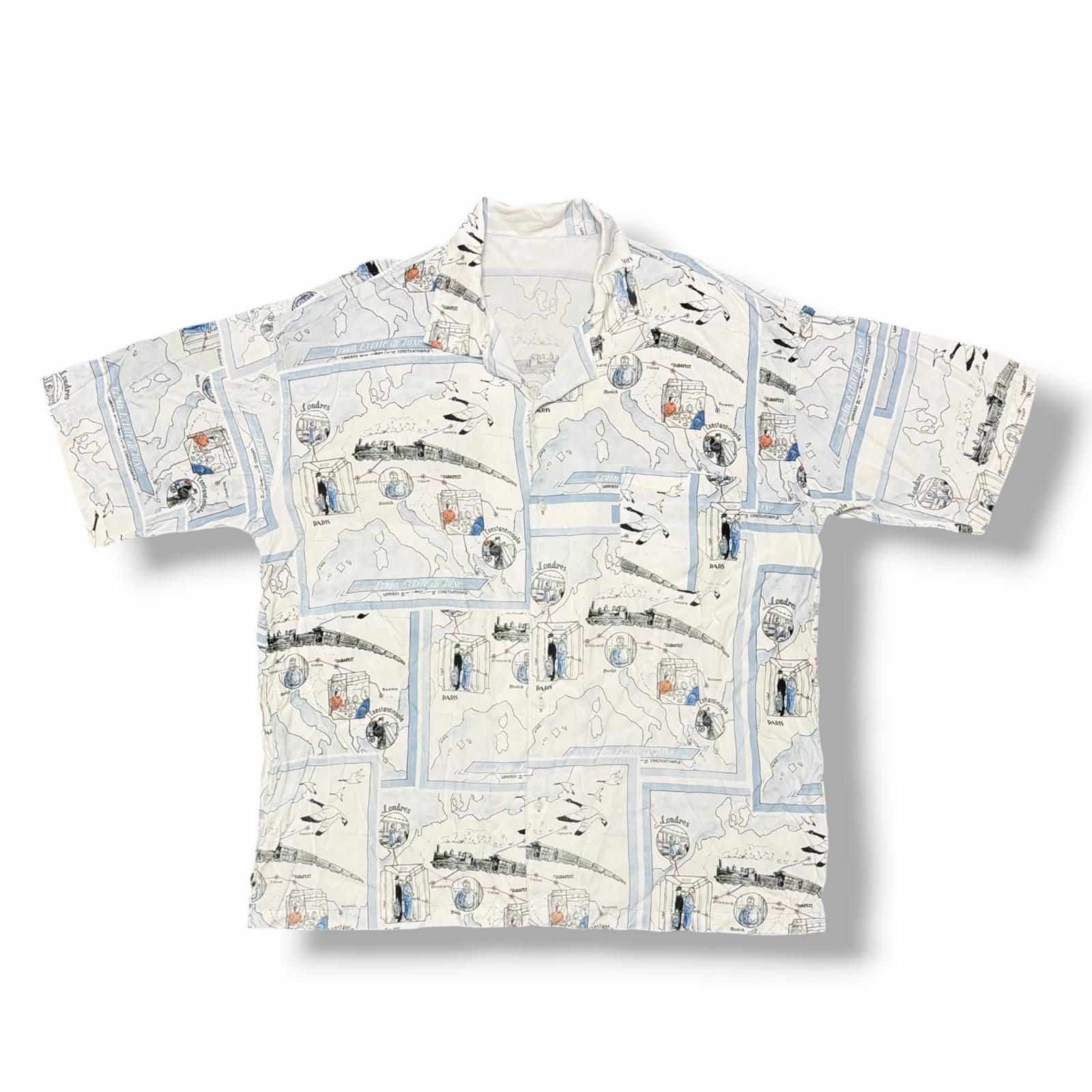 参考上代38500円 PORTER CLASSIC ALOHA SHIRT TRAIN「オリエント急行」 アロハシャツ 半袖シャツ 開襟 ポータークラシック ホワイト XL (15876M)
