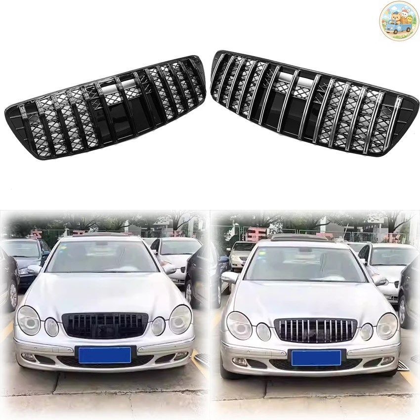 2003 2004 2005 メルセデスベンツ E W211 E320 E350 E500 E63 GTスタイル アッパーグリル レーシンググリル グロスシルバーグリッド