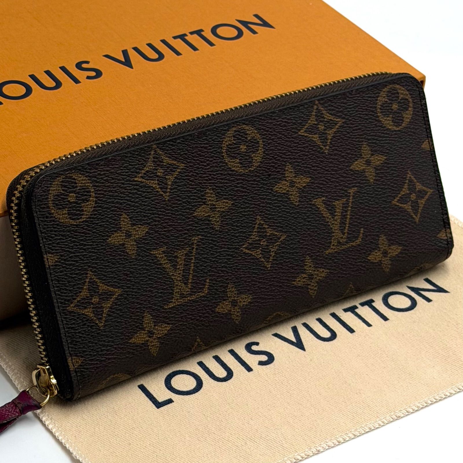 ルイヴィトン LOUIS VUITTON モノグラム ポルトフォイユ クレマンス 長財布 お札入れ ゴールド金具 男女兼用 ブラウン フューシャ M60742