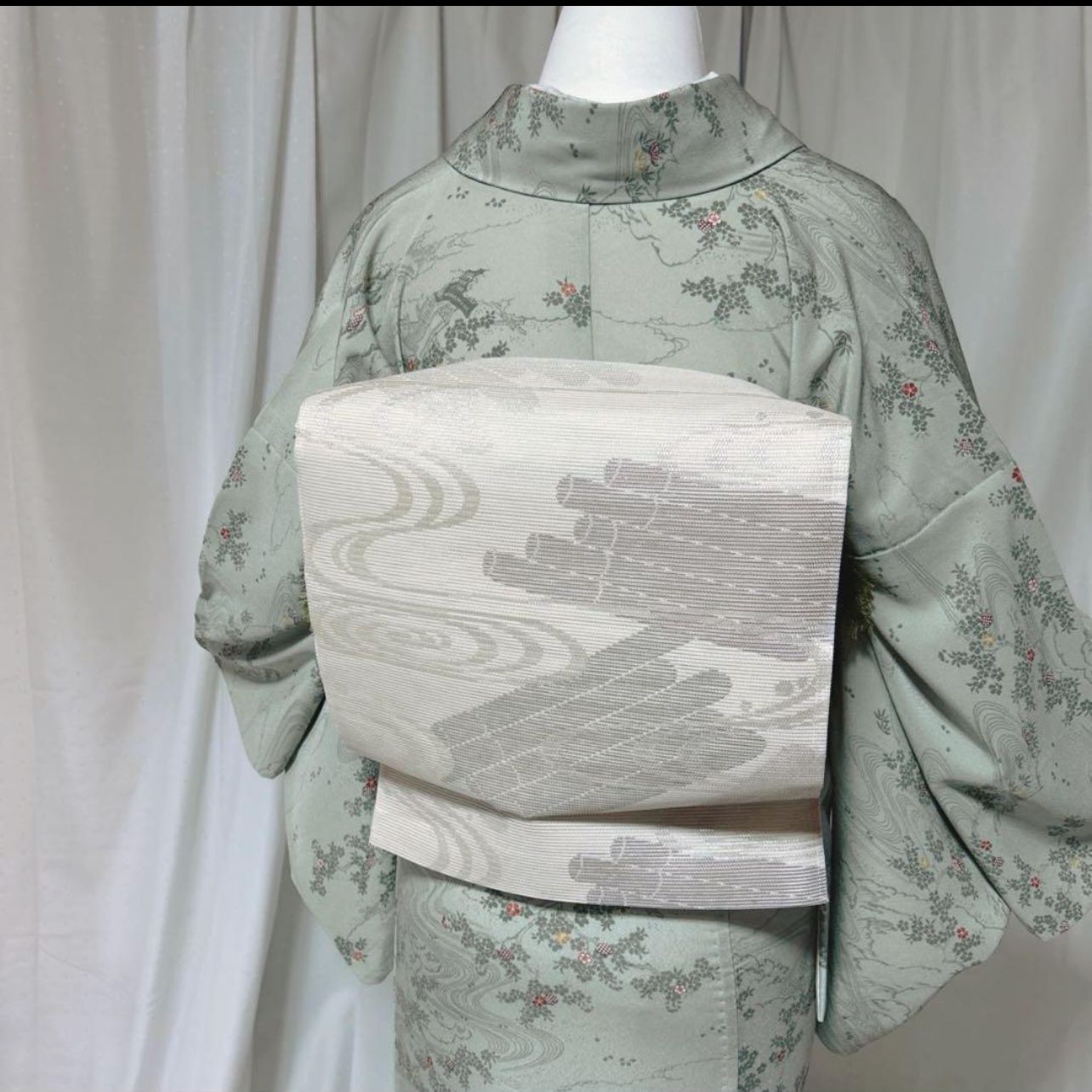 きもの英　単衣　江戸小紋　フルセット　型染め風　縮緬　夏帯　夏小物