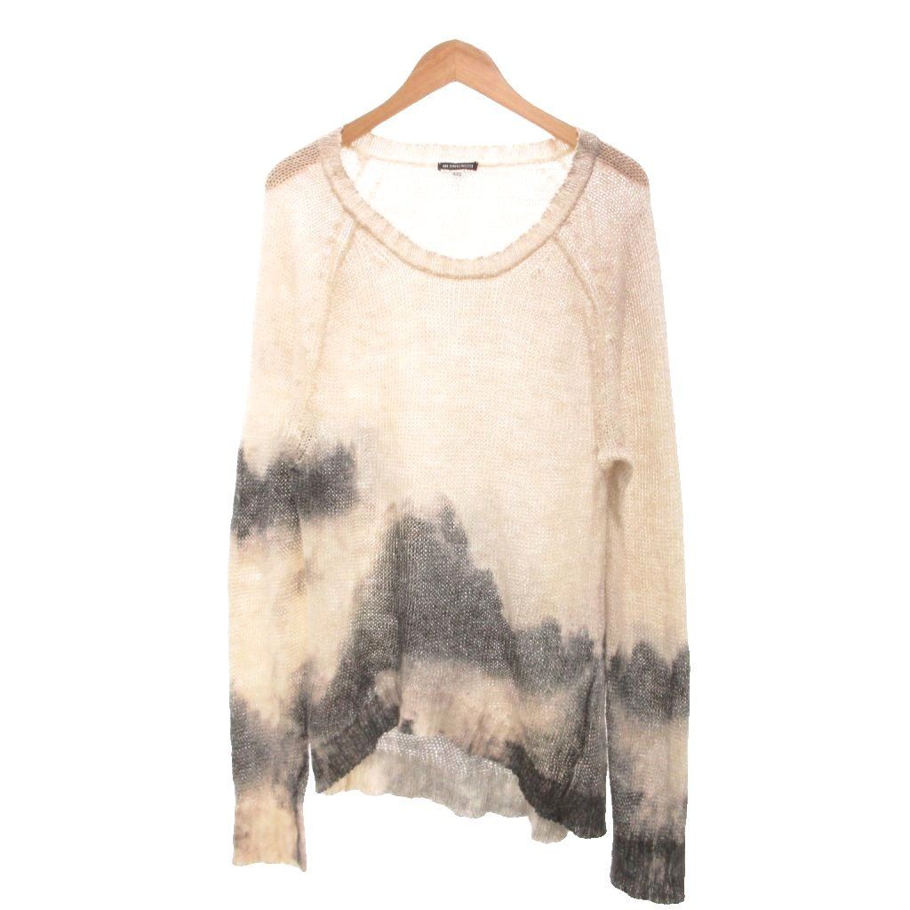 アンドゥムルメステール ANN DEMEULEMEESTER ニット セーター カットソー 麻 リネン XXS アイボリー 灰色 グレー ラウンドネック ラグランスリーブ タイダイ柄 /SD ■ECF003
