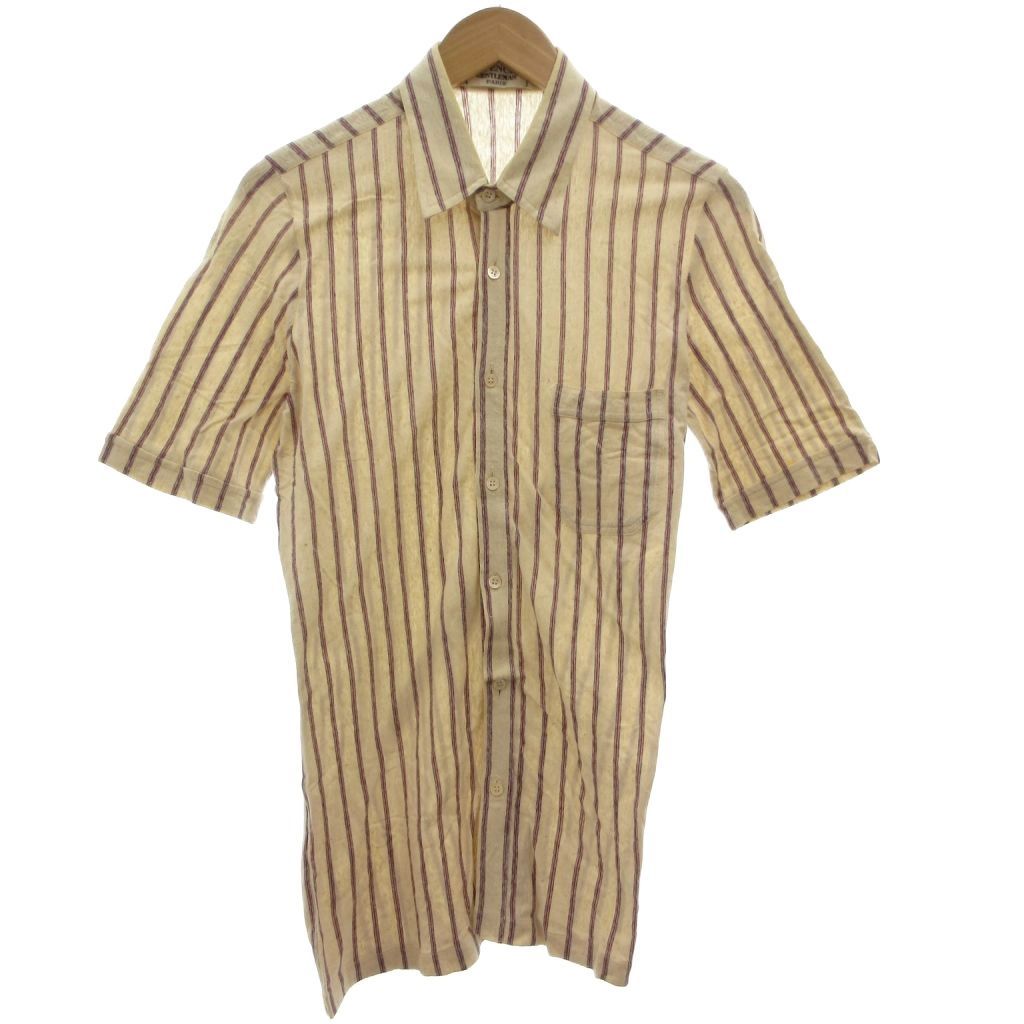 ジバンシィ GIVENCHY GENTLEMEN ヴィンテージ イタリア製 シャツ 半袖 4 レギュラーカラーストライプ柄 ポケット付き ベージュ 赤 レッド 紫 パープル /KB ■ECG004
