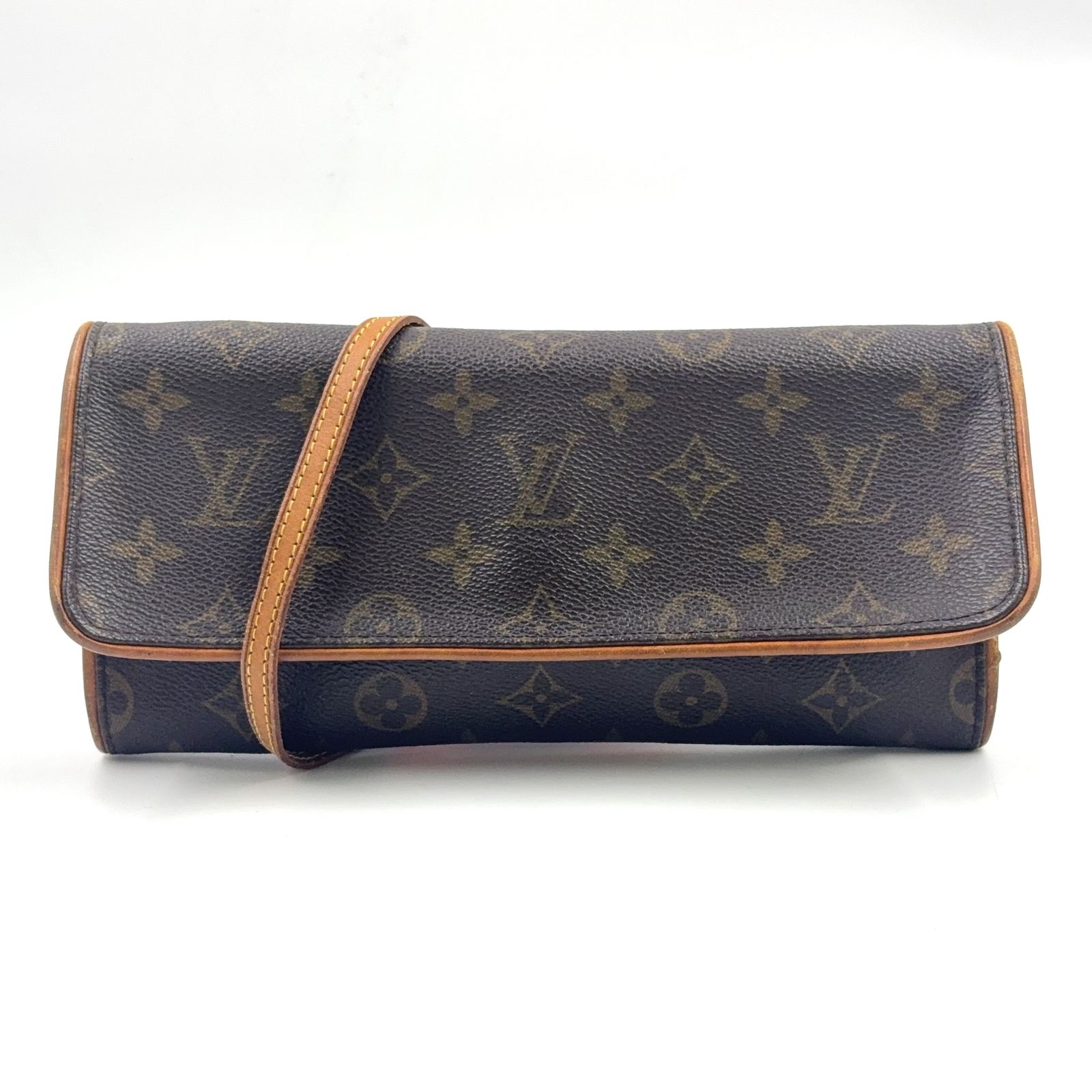 【新着】LOUIS VUITTON ポシェットツインGM モノグラム モノグラム レザー×PVC ブラウン ショルダーバッグ ゴールド M51852