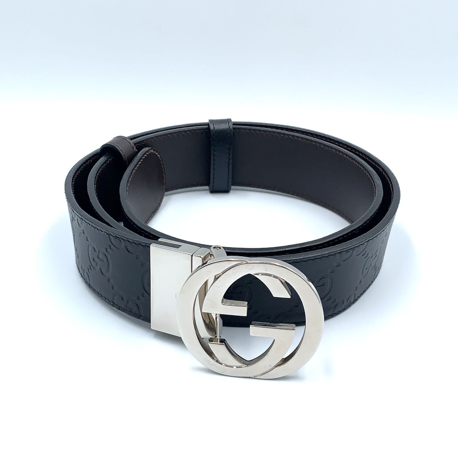 新着】GUCCI インターロッキングG リバーシブル レザー ブラウン
