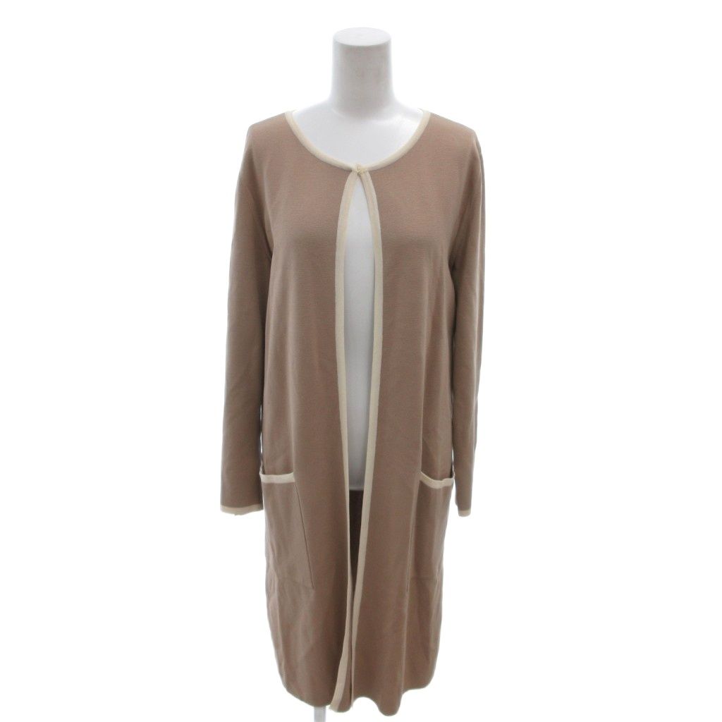 マックスマーラ MAX MARA カーディガン 絹 シルク M ベージュ 長袖 ノーカラー パイピングデザイン /MX ■ECF003