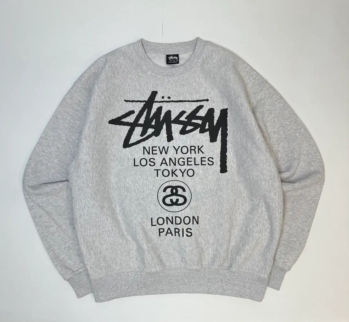STUSSY WORLD TOUR クルーネック アッシュヘザー グレー スウェット L 
