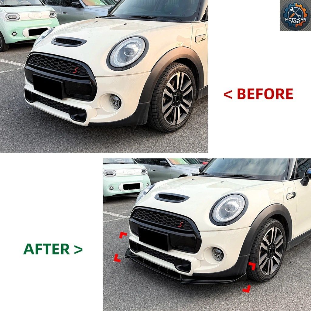 フロントバンパースポイラーリップ カーボンファイバー調/グロスロワースプリッターブレードガード 2014-2021 MINI COOPER S F55 F56 F57