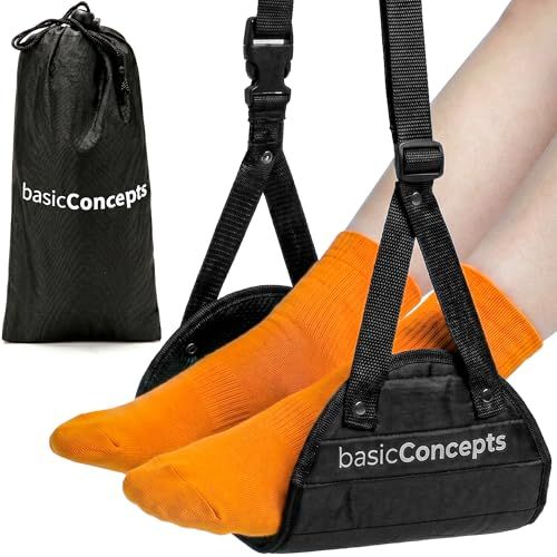 BASIC CONCEPTS 飛行機のフットハンモック (低反発) 完璧な飛行機またはオフィスのフットレストで足をリラックス-飛行機のトラベルアクセサリー用のフットハンモック デスクフットハンモック 快適なフットハンガー飛行機 ブラック★m b190f8c3