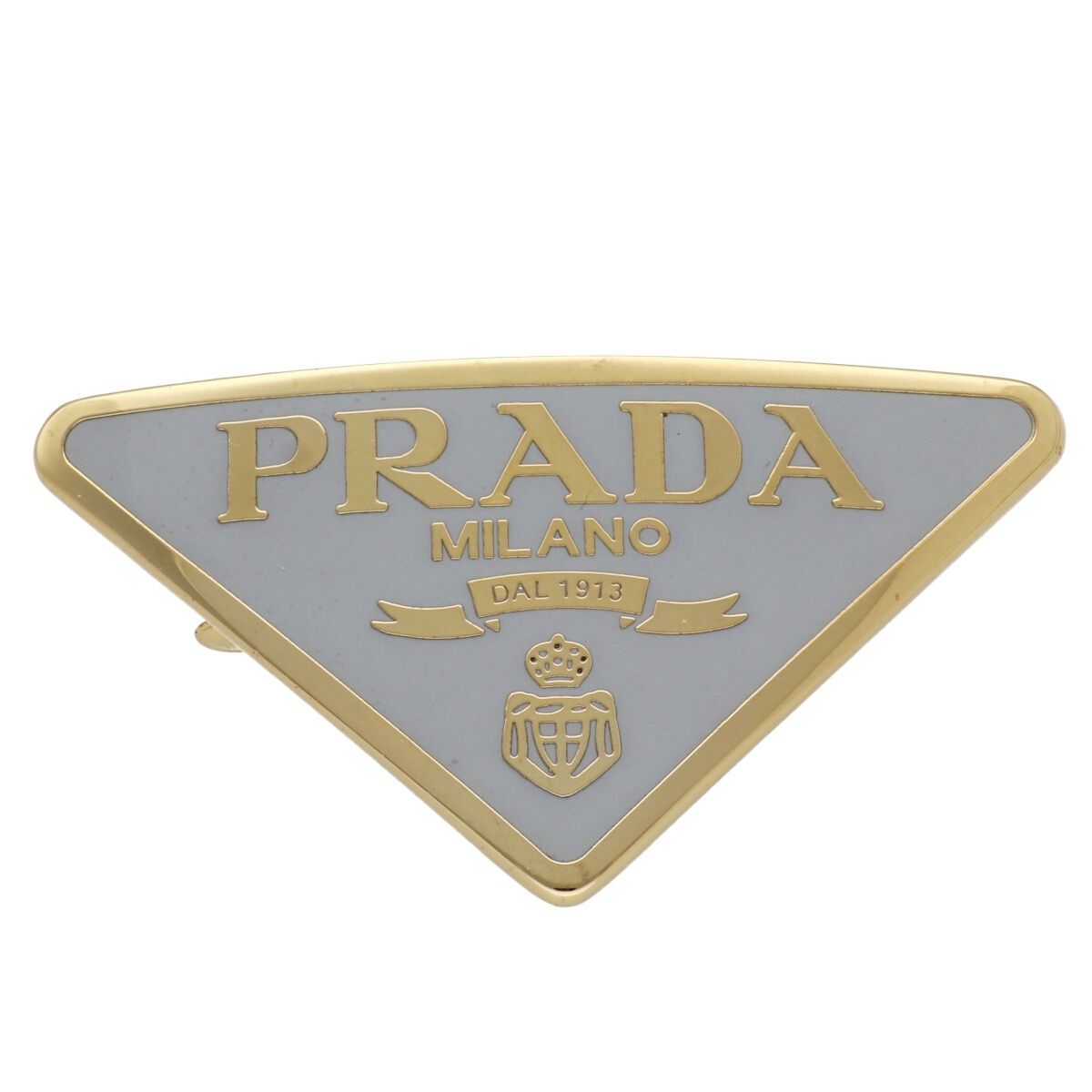 中古】 PRADA プラダ トライアングルロゴ エナメルメタル ヘアクリップ