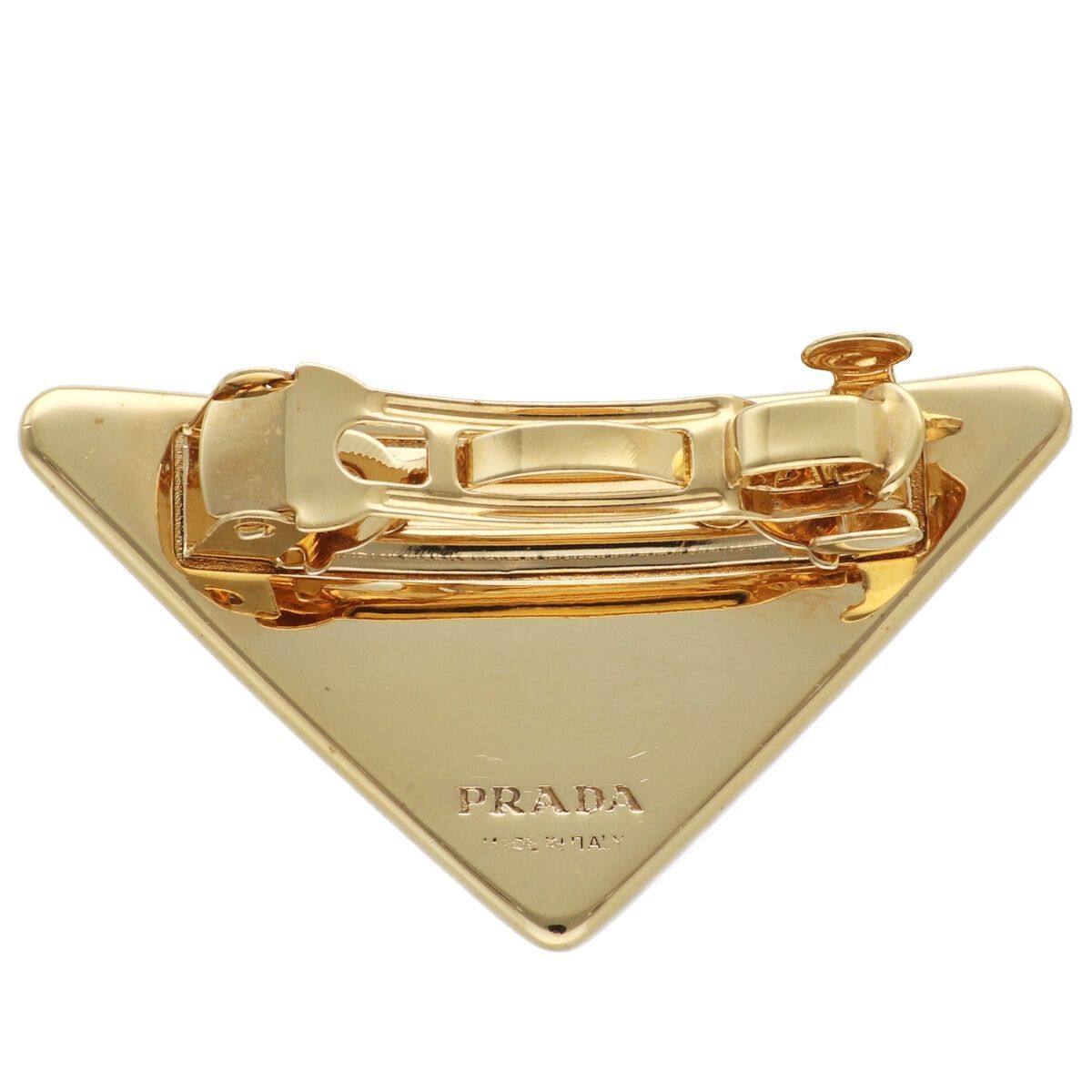 中古】 PRADA プラダ トライアングルロゴ エナメルメタル ヘアクリップ