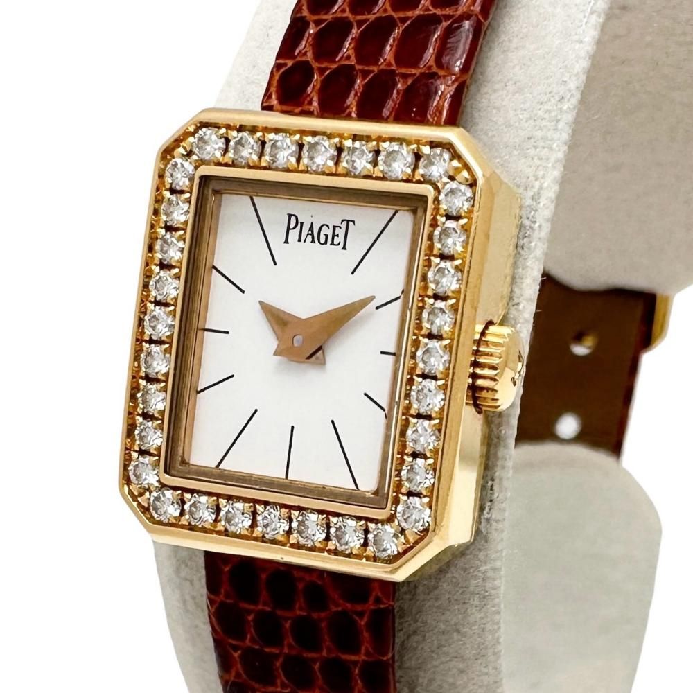 【PIAGET/ピアジェ】P10691 保あり 腕時計 K18ゴールド 18金 /レザー クオーツ 白文字盤/茶ベルト レディース 【中古】【真子質店】【BL】