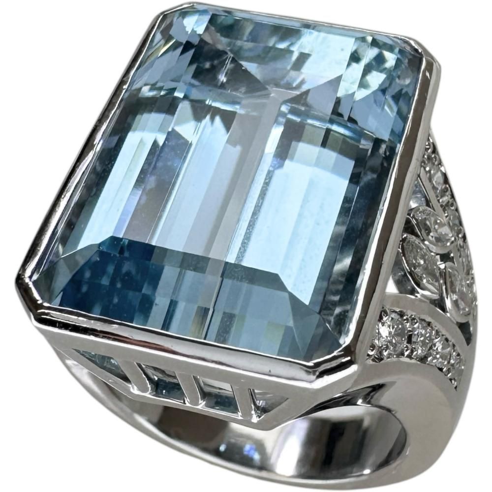 18号 メンズOK アクアマリン 23.59ct ダイヤモンド 0.64ct リング・指輪 Pt900プラチナ 28.3g レディース 【中古】【真子質店】【NN】