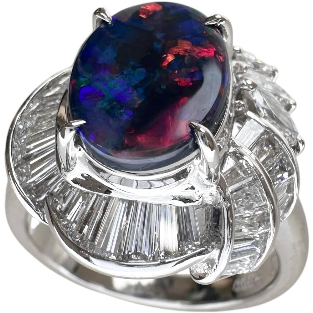 12号 ブラックオパール 1.26ct ダイヤモンド 1.23ct リング・指輪 Pt900プラチナ 10.0g レディース 【中古】【真子質店】【NN】