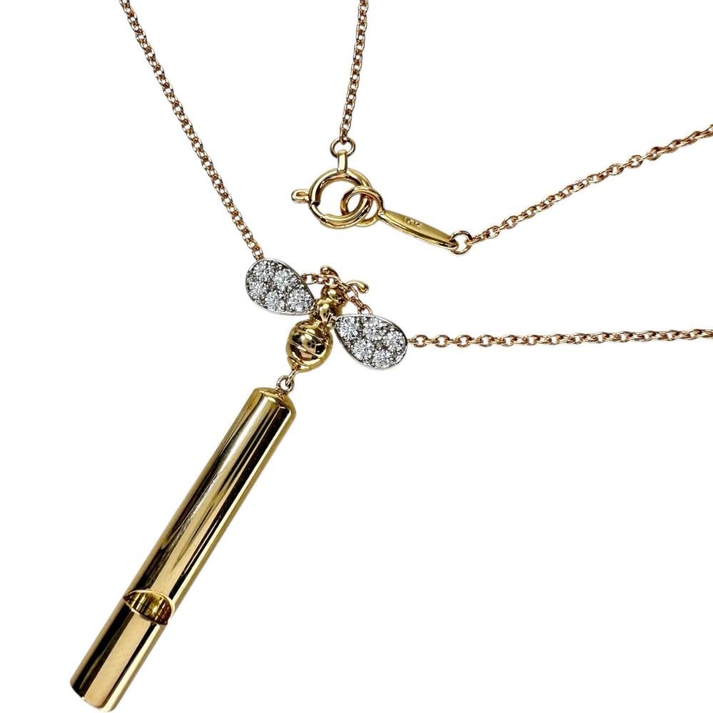【Gimel/ギメル】蜂モチーフ ダイヤモンド 0.141ct ネックレス K18ゴールド 18金 /Pt950プラチナ 5.2g 60cm レディース 【中古】【真子質店】【GD】
