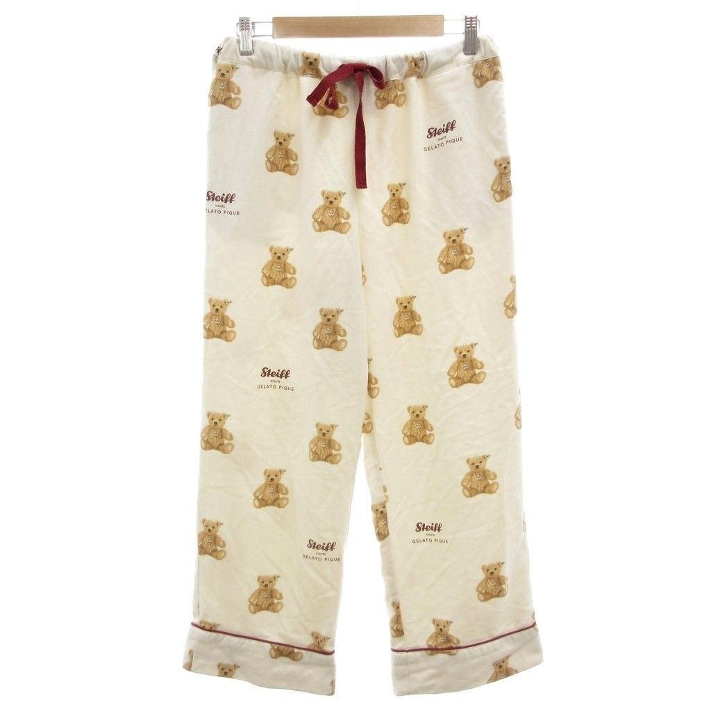 ジェラートピケ gelato pique シュタイフ Steiff ナイトウエア パジャマ パンツ F 白 ホワイト テディベア柄 ドローストリングウエスト /NU ■ECF005