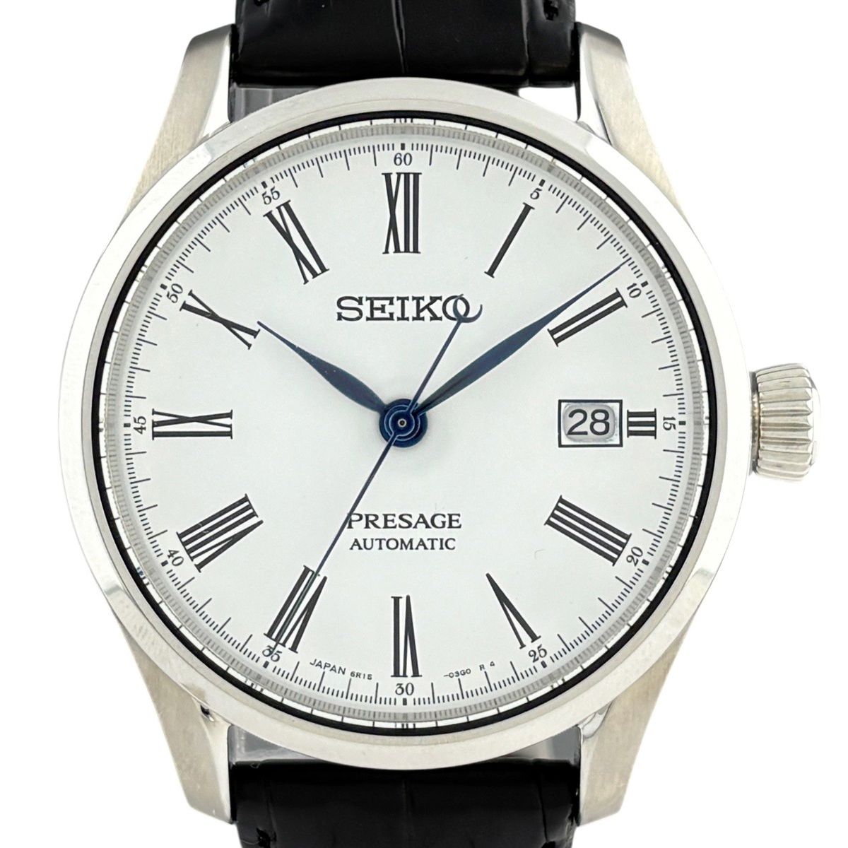 セイコー SEIKO プレサージュ 6R15-03V0 腕時計 SS レザー 自動巻き ホワイト メンズ 【中古】