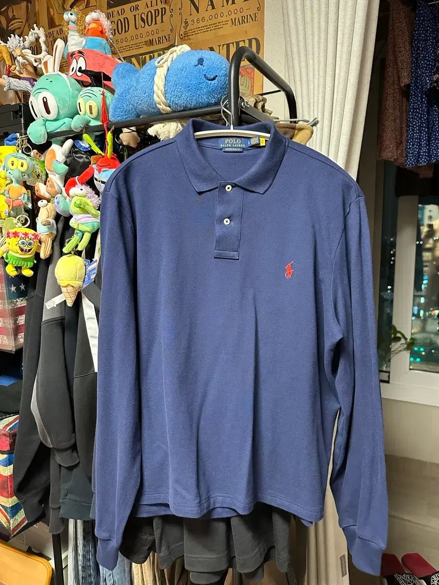 (L)ポロ ラルフローレン 長袖 カラーTシャツ ネイビー 出品