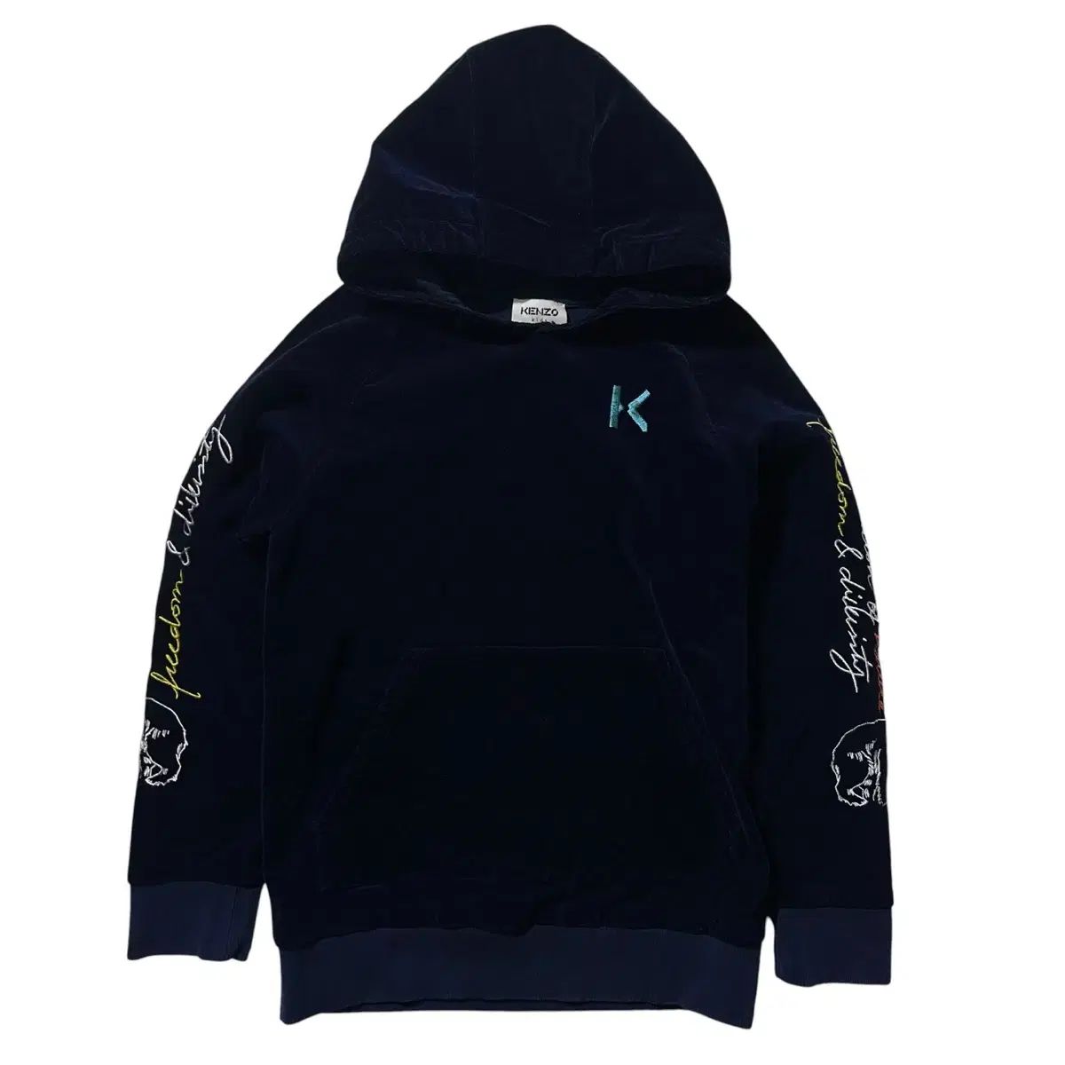 レディースS 正規品 KENZO ケンゾー コーデュロイ サイドロゴ パーカー ネイビー