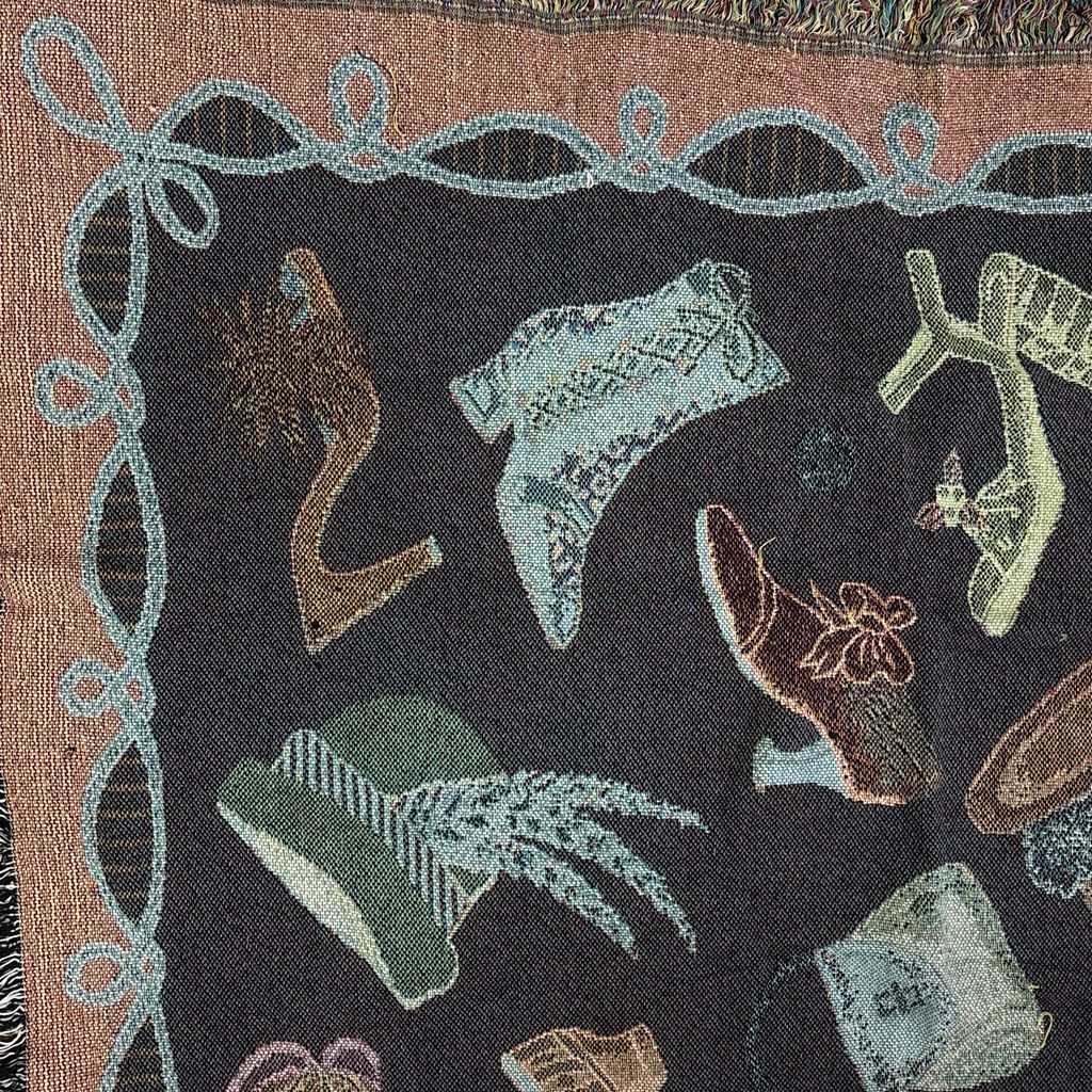 vintageラグ ブランケット マルチカバー タペストリー 靴 帽子 総柄