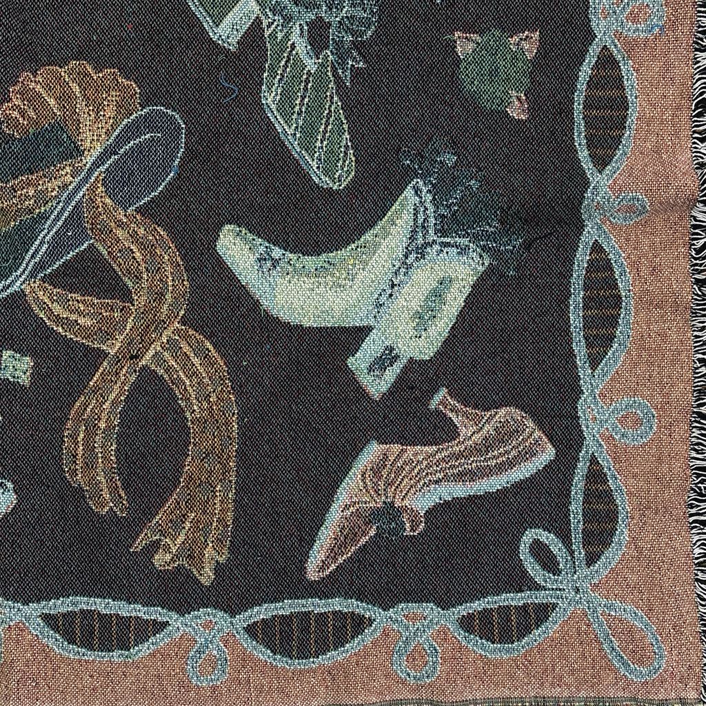 vintageラグ ブランケット マルチカバー タペストリー 靴 帽子 総柄