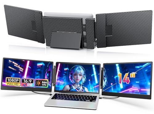14インチ デュアルモバイルモニター【3画面作業 簡単に接続】 トリプルモニター フルFHD1080P 13~16.5インチ ノートパソコン用 デュアルモニター 180°回転 折りたたみ式 モバイルディスプレイ 120%sRGB/IPS非光沢/高輝度 Wikk