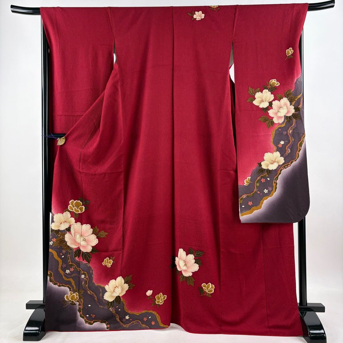 振袖 身丈169cm 裄丈68cm L 袷 袋帯フルセット 牡丹 桜 箔 金彩 赤