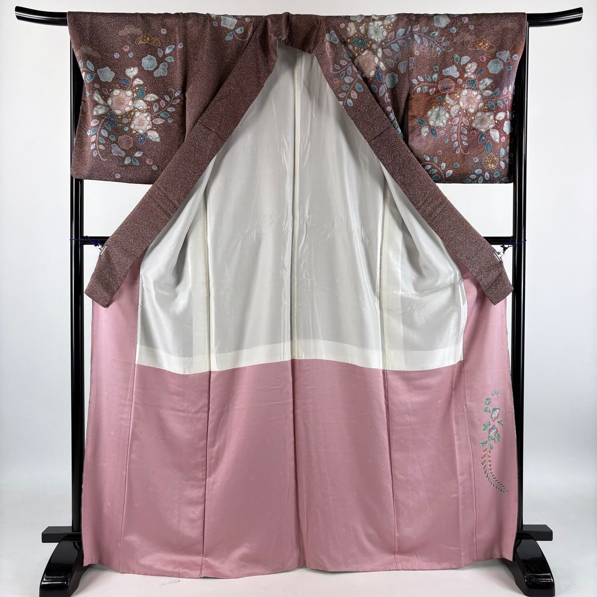 訪問着 身丈168.5cm 裄丈66.5cm M 袷 辻が花柄 金彩 ぼかし 小豆色