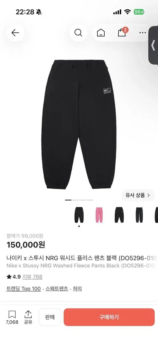 ナイキ STUSSY フリース パンツ ブラック