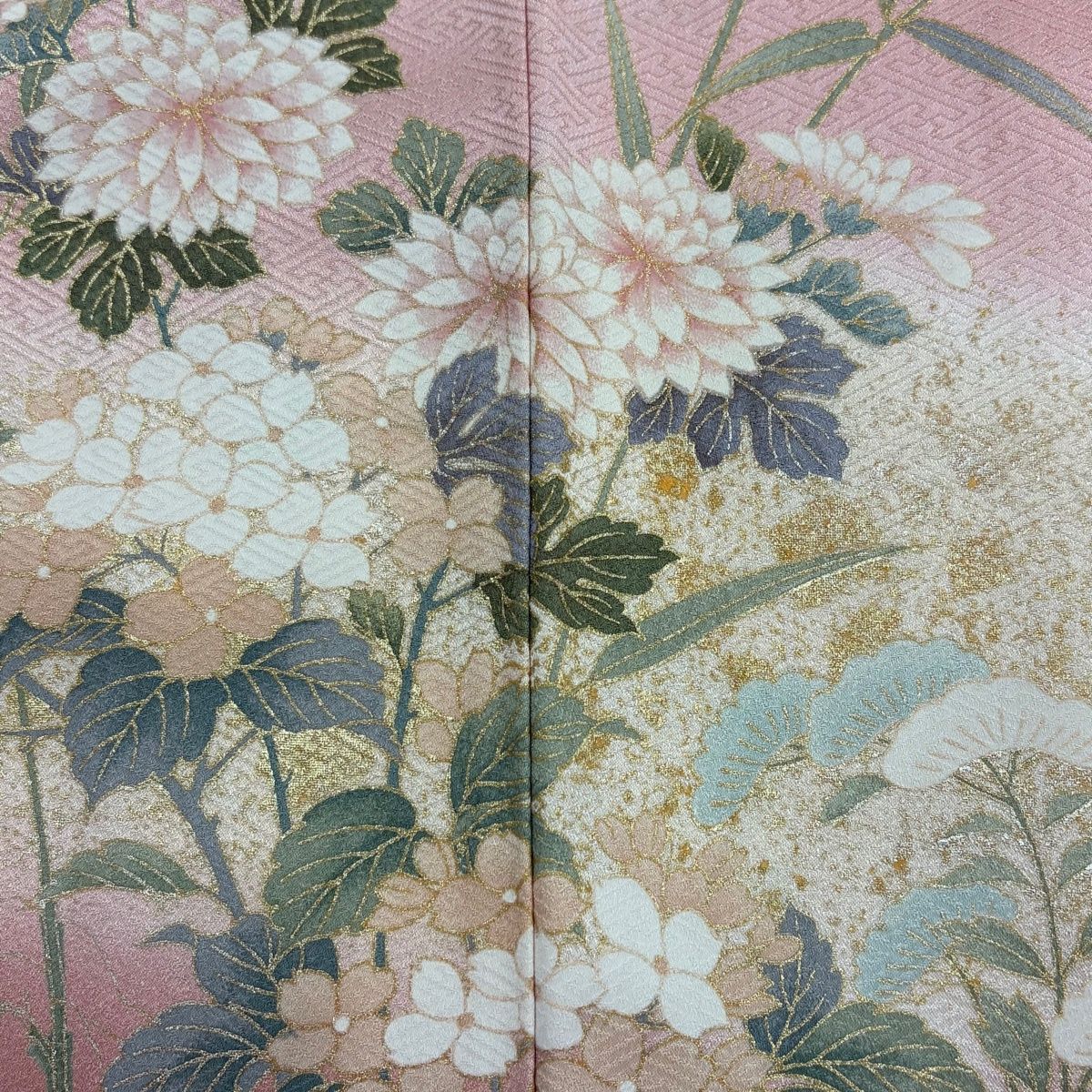 訪問着 身丈165.5cm 裄丈68cm L 袷 草花 流水 金彩 ぼかし ピンク 正絹