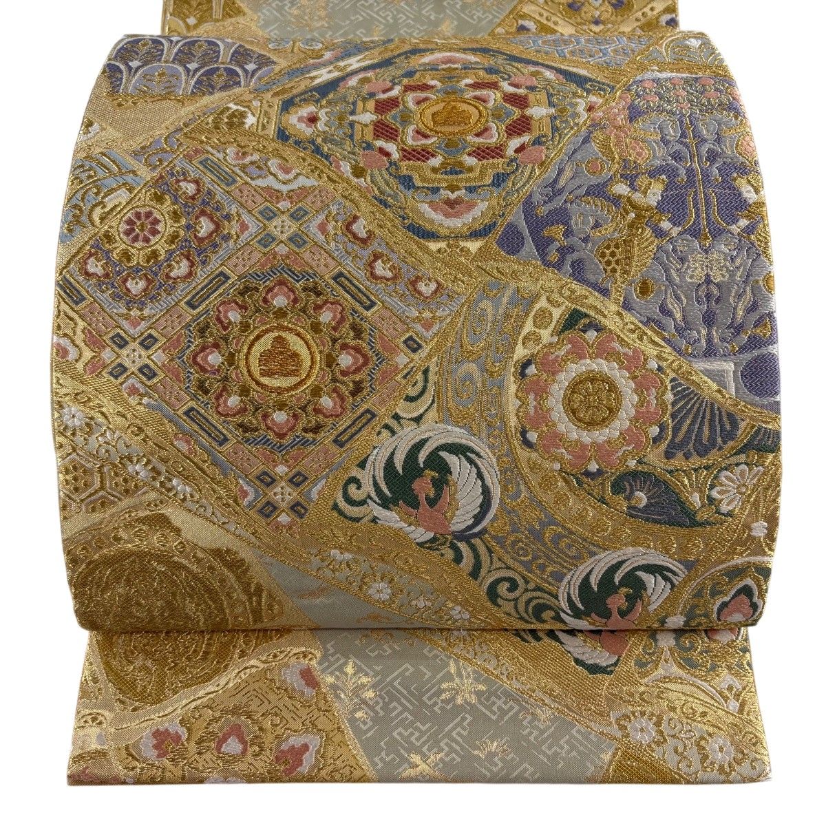 【美品】 袋帯 秀品 華文 花鳥 金糸 箔 金色 全通 正絹 【中古】