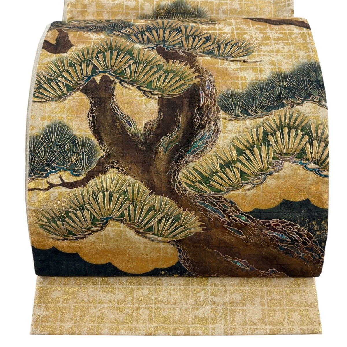【美品】 袋帯 秀品 松 螺鈿 金彩 金色 お太鼓柄 正絹 【中古】