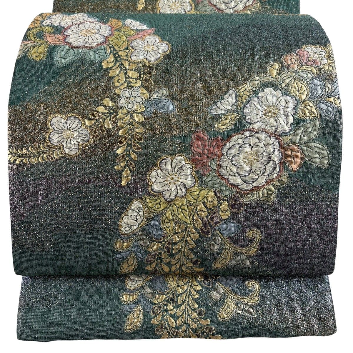 【美品】 袋帯 秀品 ますいわ屋 夢想辻が花 箔 金糸 深緑 六通 正絹 【中古】