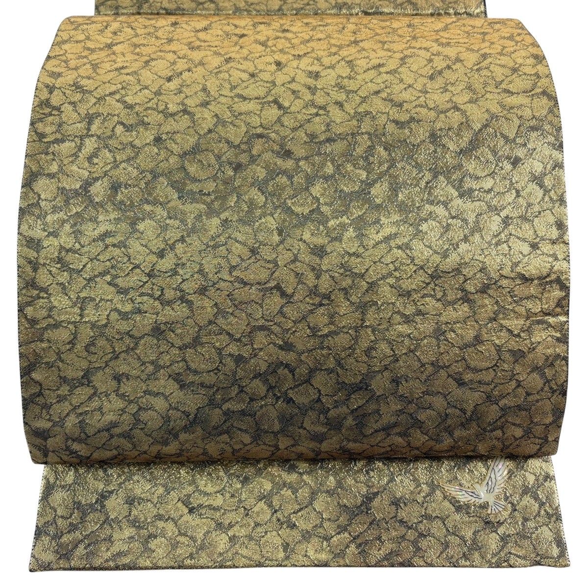 【美品】 袋帯 秀品 幾何学模様 箔 金糸 金色 六通 正絹 【中古】