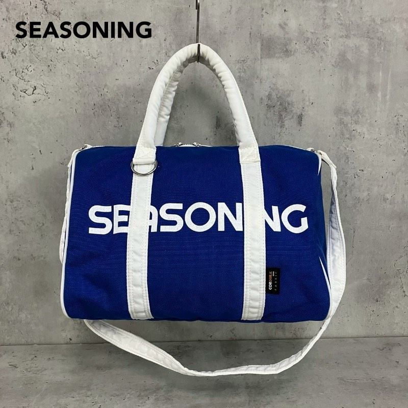 SEASONING シーズニング ミニボストンバッグ ブルー ホワイト 青 白 コーデュラナイロン ドラムバッグ 2way ショルダー ハンドバッグ 旅行 ジム 通学 通勤 メンズ レディース カジュアル 鞄 ★ ■■