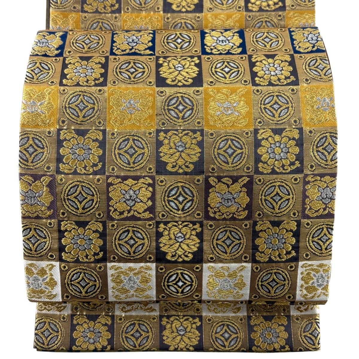 【美品】 袋帯 秀品 羅天金名物裂 金銀糸 箔 金色 六通 正絹 【中古】